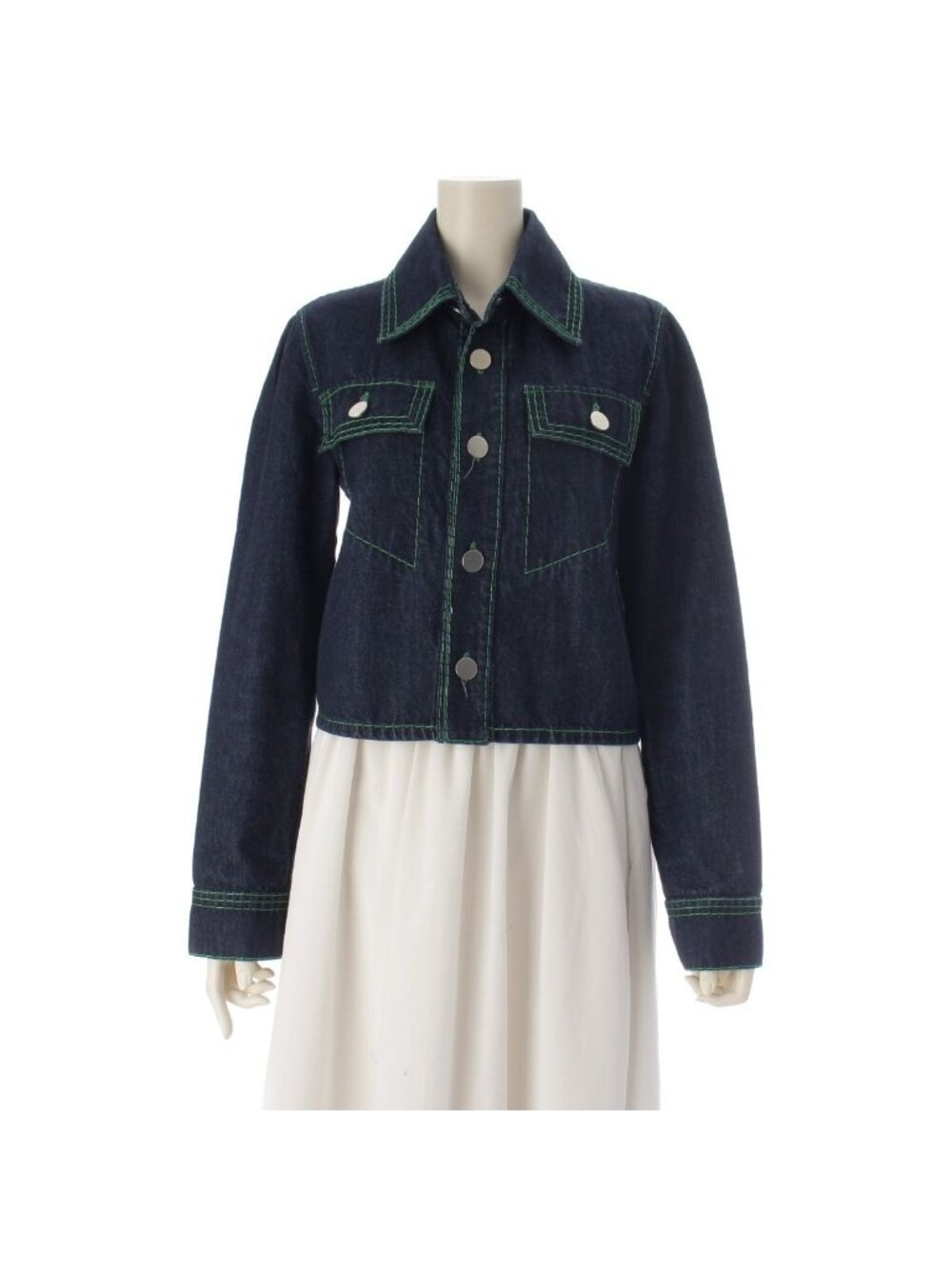 Bottega Veneta Green Stitch Denim Jacket Indigo 38